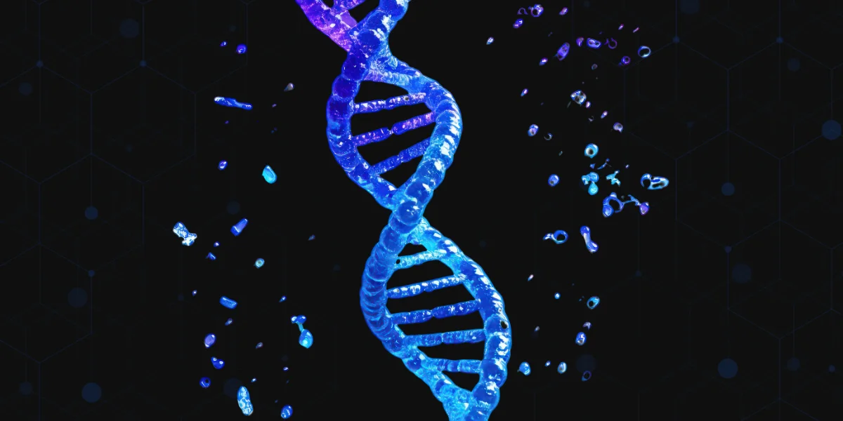 Ilustração de dupla hélice de DNA representando o teste genético Ramos Nutrigenes